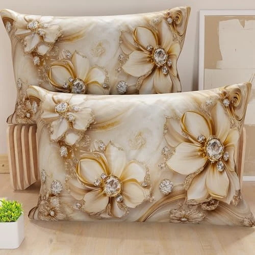PETTI Italian Artisans - Pair of 30x50 cm Microfiber Cushion Covers, Decorative Pillows for Bedroom, Sofa, Living Room, Set of 2 Cushion Covers, Floral Pillow Case 06 13, 100% Made in Italy
