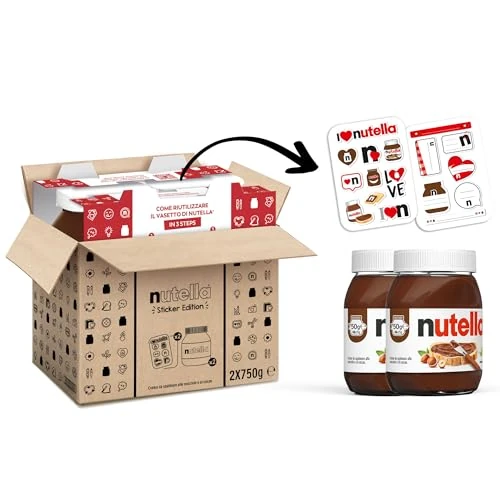Offerta a tempo: Bi-pack Nutella 750g con Sticker Nutella, Crema Spalmabile alle Nocciole e Cacao, Senza Glutine, Conservanti e Grassi Idrogenati, Formato Scorta per Famiglia, Ideale a Colazione, Idea Regalo - 29% da 18.99 € a 13.57 €