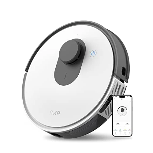 OKP Robotstofzuiger L1, lasernavigatie (LDS), stofzuiger met V-borstel, anti-klitten, 150 minuten, zuigvermogen van 3800 Pa, 4 reinigingsmodi, wit