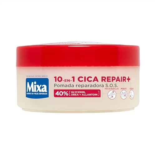 Mixa Cica Repair+ 10-in-1-Salbe S.O.S. Patentierte Formel mit 40% [Glycerin + Harnstoff + Allantoin] Geeignet für trockene und rissige Haut für Füße, Knie, Hände und Ellbogen, 150 ml
