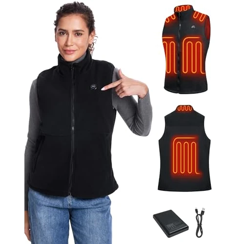 Offre limitee: WUEAOA Veste Chauffante Femme, Gilet Chauffant Femme, Veste Polaire Chauffante femme Avec Batterie 10000mAh, Légère Avec 6 Panneaux Chauffants Agrandis,pour les Trajets, Activités Extérieures, Hiver de 79.99 EUR a 56.99 EUR (economie 29%)