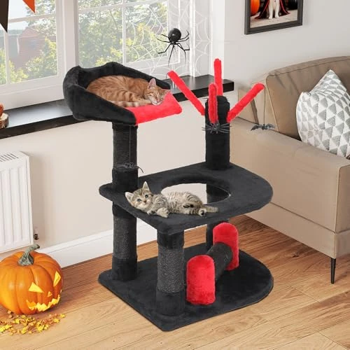 Oferta limitada: YITAHOME Árbol gótico para Gatos, Centro de Actividades para Gatos de Varios Niveles con Percha Superior, Plataformas Dobles con Agujero, Postes de sisal Integrados, Adornos de araña, Negro y Rojo de 32.34 EUR a 32.34 EUR (ahorro 0%)