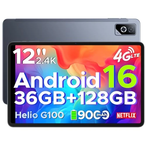 DOOGEE Tab G6 Pro Tablet 12 Zoll, Android 16, 90Hz 2.4K 36GB RAM + 128GB ROM/TF 2TB, Helio G100 Octa-Core PC mit SIM, 4G LTE/5G WIFI/9000mAh/Gemini AI/13MP+8MP/OTG/FACE ID/Dual Lautsprecher