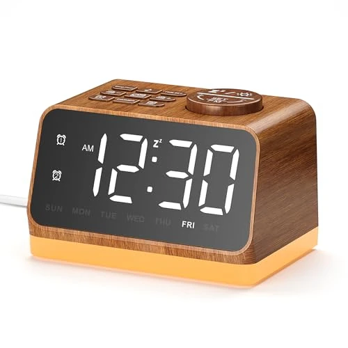 Dreamegg Radio Alarm Clock with Dual Alarm, Digital Alarm Clock with 7 Alarm Tones, White Noise with 25 Soothing Sounds, 5-Level Dimmable Display, 10-480 Minute Timer, Snooze, Night Light 0-100%