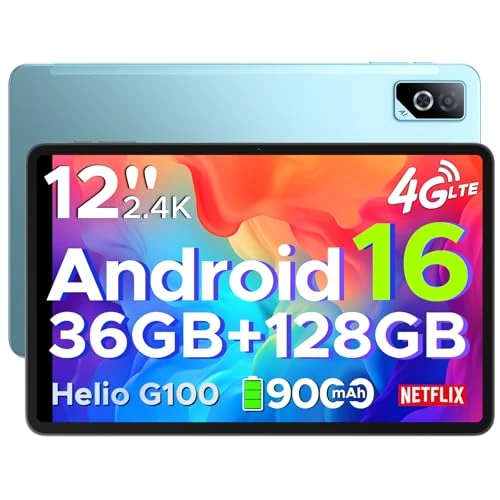 DOOGEE Tab G6 Pro Tablet 12 Zoll, Android 16, 90Hz 2.4K 36GB RAM + 128GB ROM/TF 2TB, Helio G100 Octa-Core PC mit SIM, 4G LTE/5G WIFI/9000mAh/Gemini AI/13MP+8MP/OTG/FACE ID/Dual Lautsprecher