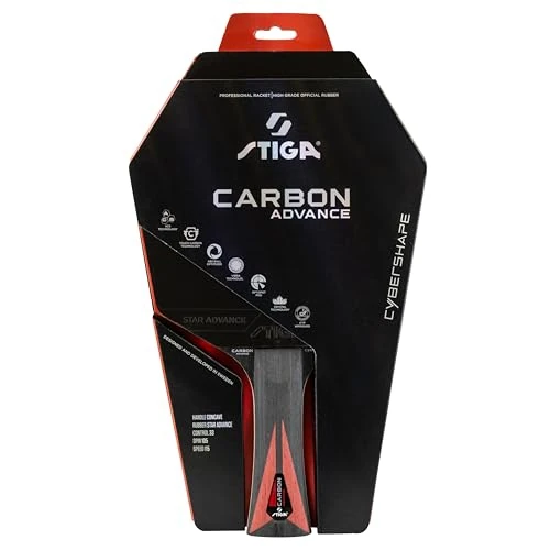 STIGA Carbon Advance Cybershape Table Tennis Bat – 5+2 Ply Blade with 5 Wooden and 2 Carbon Fibre Layers, Large, Optimised Sweet Spot & STAR Advance Rubber – For Ambitious Players
