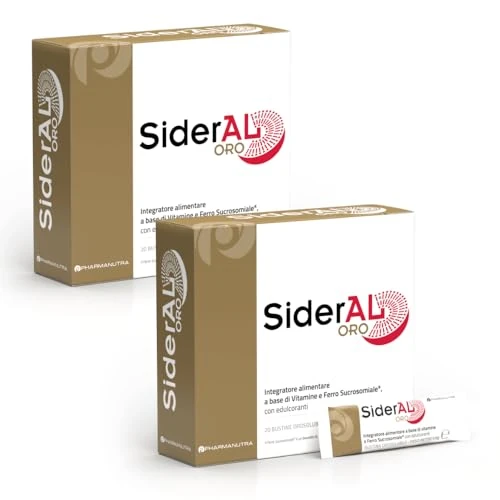 Offerta a tempo: SiderAL ORO integratore alimentare di Ferro Sucrosomiale® (14 mg), Alto assorbimento e Tollerabilità, NO Glutine - Lattosio, NO gusto metallico, Riduce stanchezza, 20 + 20 Bustine orosolubili - 19% da 49.00 € a 39.50 €