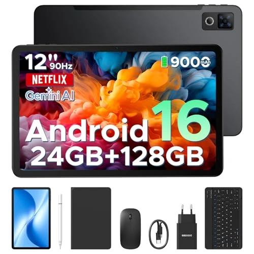 DOOGEE U12 Tablet met toetsenbord Android 16, tablet 12 inch, 24 GB RAM + 128 GB/2 TB TF, WIFI5, Gemini AI, 2000 x 1200 FHD + IPS, 9000 mAh/18 W, 13 MP + 8 MP, UNISOC T7255 Octa Core/Widevine L11