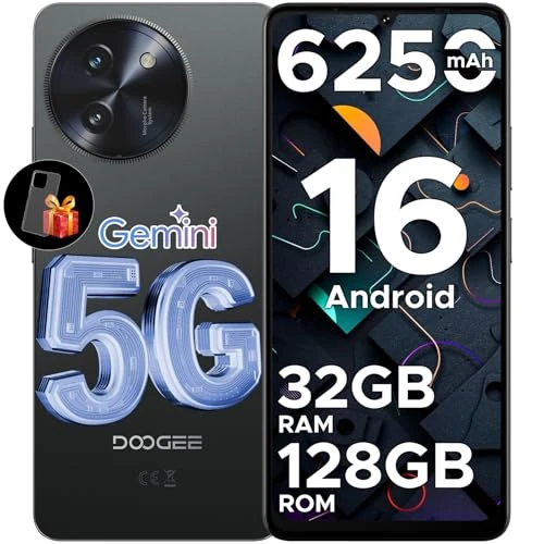 DOOGEE Note 59 Smartphone 5G Android 16 Gemini AI, 32 GB + 128 GB/2 TB TF telefoon, 6,75 inch HD+ 120 Hz mobiele telefoon, 6250 mAh batterij, Octa-Core mobiele telefoons, 16 MP + 8 MP/Widevine L1/NFC