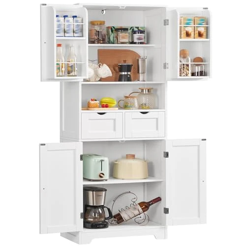 Limited-time offer: TEENFON Kitchen Pantry Cabinet with Adjustable Shelf, Tall Storage Cabinet with 2 Drawers & 4 Door Shelves, Food Pantry Cabinets, for Kitchen, Dining Room, Living Room, White from $159.99 to $129.99 (save 19%)