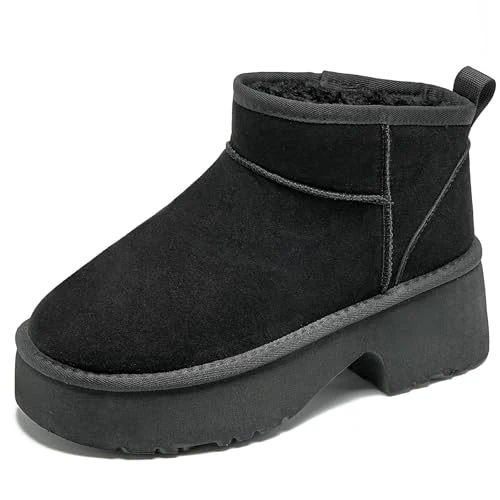 Mishansha Botas para Mujer Invierno Calientes Botines de Tacón Grueso, Negro 41