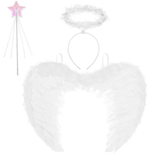 Offerta a tempo: AUYAO Ali d'Angelo, 4PZ Accessori da Angelo, Angelo per Adulti Bambini, Costume Fata Angel Accessori, Ali d'angelo di Piuma Bianche per Feste in Maschera Halloween Carnevale Cosplay Party - 15% da 12.99 € a 10.99 €
