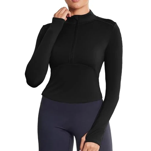Offre limitée : PINSPARK T-Shirt De Sport pour Femme, en Polaire, à Manches Longues, avec Fermeture éClair 1/4, sous-VêTement Thermique, T-Shirt Sport, Coupe Slim, Fonctionnel, Course, Haut Yoga, Gym de 5.99 € à 5.99 € (0.00% de remise)