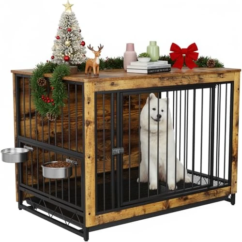 Oferta limitada: MAMIZO Jaula para Perros de Mueble 93x64x58CM, 2 en 1 Mesa Auxiliar, Casa Perro Interior de Madera Mediano Grande, Dog Crate con 2 Comederos y Puertas para Perros, Madera de 109.89 EUR a 109.89 EUR (ahorro 0%)