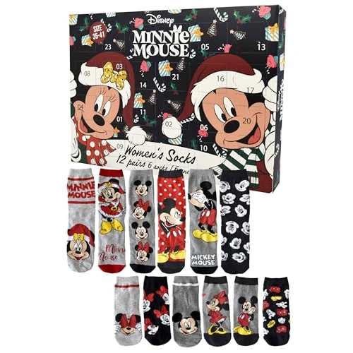 Limitiertes Angebot: United Labels Disney Minnie Mouse Adventskalender mit 12 Paar Socken für Damen, Größe 35-41, Kalender mit Sneaker und langen Socken, Weihnachtskalender Geschenk von 39.95 EUR auf 19.95 EUR (Spare 50%)