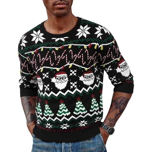 Zeitlich begrenztes Angebot: Terecey Herren Weihnachten Pullover Lustige Christmas Sweater mit Weihnachtsbaum Rundhals Ugly Strickpullover Langarm Xmas Jumper Winter, Schwarz L von 14.99 € auf 14.99 € (0.00% Rabatt)