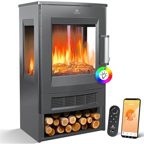 Offerta a tempo: KESSER® Caminetto Elettrico con Riscaldamento, Finestra Panorama, Termoventilatore, 9 Effetti Fiamma LED, Modalità di Colore, Telecomando, App WiFi, 900/1800W, Focolare Elettrico con Termostato - 39% da 207.80 € a 126.80 €