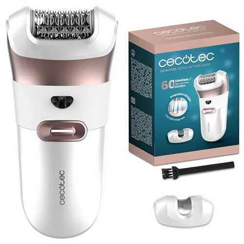 Cecotec Electric Starter Epilator with Accessory Sensitive Zones Skincare Depil-Action 6000. 60 Blades, LED Light, Autonomy 60 Minutes, IPX5 Rating, Ergonomic Design, LED Indicator