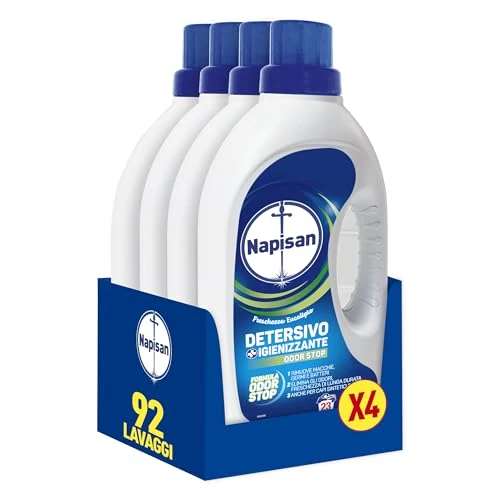 Napisan Detersivo Lavatrice Liquido Igienizzante Odorstop, 4 Confezioni da 1.15 l da 23 Lavaggi di Detersivo Lavatrice Liquido