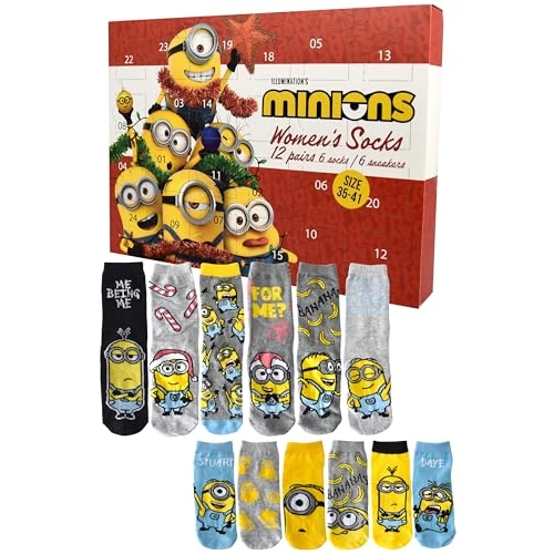 Limited-time offer: United Labels Minions Advent Calendar with 12 Pairs of Socks for Women, Size 35-41, Calendar with Trainers and Long Socks, Christmas Calendar Gift from 39.95 GBP to 39.95 GBP (save 0%)