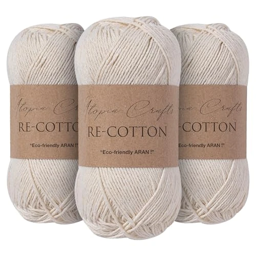 Oferta limitada: Utopia Crafts Re-Cotton - Ovillo de tejer (3 unidades, 100 g), color crema de 11.54 EUR a 6.70 EUR (ahorro 42%)