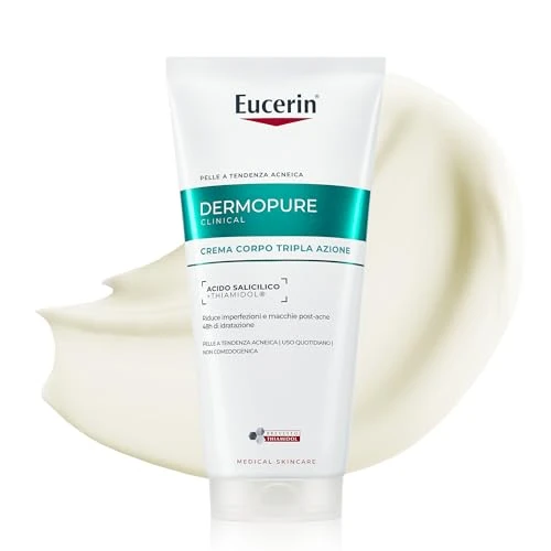 Offerta a tempo: Eucerin DermoPure Clinical Crema Corpo Tripla Azione 200 ml, Crema acne idratante, anti-imperfezioni, anti-macchie ed esfoliante corpo con Acido Salicilico e Thiamidol per pelle grassa e acneica - 30% da 22.90 € a 15.99 €