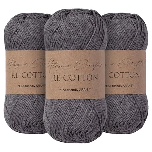 Utopia Crafts Re-Cotton - Gomitolo di filato per maglieria, 3 pezzi, 100 g, colore:
