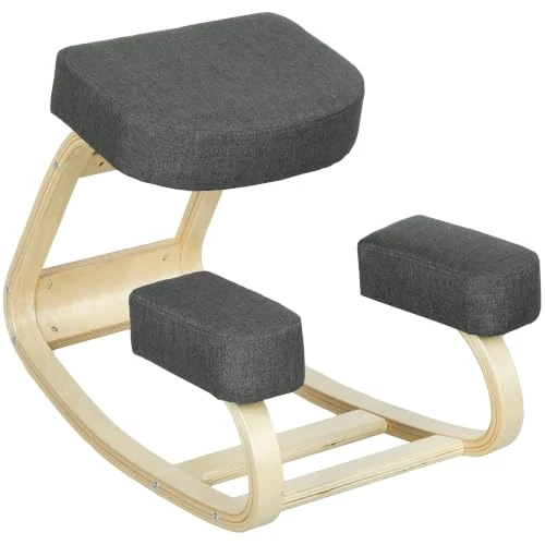 Offerta a tempo: Vinsetto Sedia Ergonomica con Inginocchiatoio e Movimento a Dondolo Grigio | Sedia Posturale Imbottita Moderna, Legno di Betulla e Poliestere, 51x69x58 cm - 27.1% da 58.85 € a 42.90 €