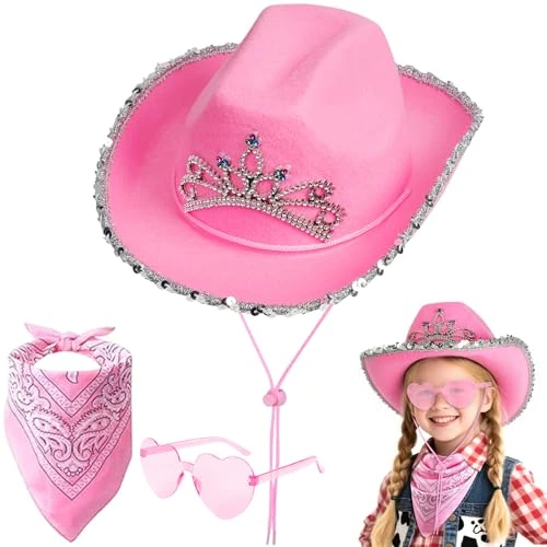 Offerta a tempo: AUYAO Cappello da Cowboy per Bambini, Accessori per Costumi da Cowboy Cappelli, 3PZ Occidentale Cappello per Bambini, con Bandana Occhiali, Western Cappello da Cowgirl per Halloween Feste Carnevale - 41% da 23.99 € a 14.24 €
