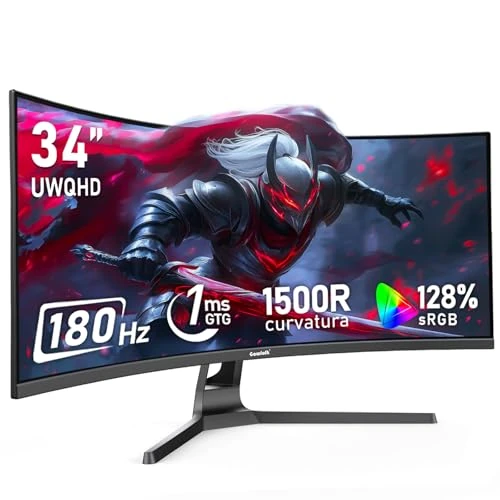 Gawfolk Moniteur ultra large de 34 pouces 1500R incurvé 180 Hz Moniteur pour ordinateur de jeu, 21:9 UWQHD (3440x1440),128% sRGB, Adaptive Sync, HDR, Angle de vision 178°, HDMI、Display Port,VESA75×