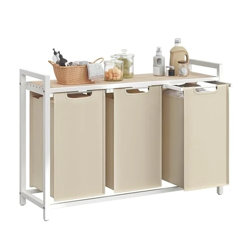 Offerta a tempo: VASAGLE Cesto Portabiancheria, Porta Biancheria, 3 Sacchi in Tessuto Rimovibili, Piano d’Appoggio, Metallo, 3 x 40 L, 92,5 x 33 x 72 cm, Beige Cappuccino e Beige Naturale BLH301LH01 - 6% da 47.99 € a 45.04 €