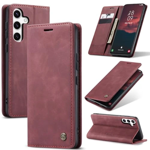 Tijdelijke aanbieding: Azororo Hoesje voor Samsung Galaxy S25 FE 5G, magnetische Flip case, opvouwbaar standfunctie Cover beschermhoes met kaartsleuf en portemonnee, leren hoes voor Samsung Galaxy S25 FE, Wijnrood van 13.99 € naar 13.49 € (4% korting)