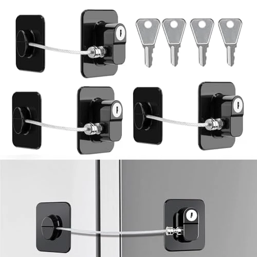 Fridge Lock, Fridge Lock with Key, Window Lock, Child Safety Cabinet Lock for Cupboard, Drawer, Fridge, Self-Adhesive Cabinet Locks, Child Safe (4 Pieces)