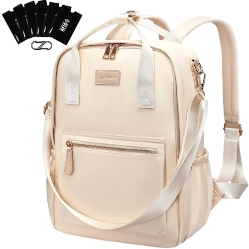 Leathario Women's Backpack, 13.3 Inches, Small Theft-Proof City Backpack, Waterproof Backpack Handbag, Elegant Daypack for Office, Commuting, Work, Backpack Women for Travel, Shopping, beige, Rucksack