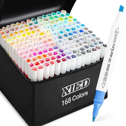 Zeitlich begrenztes Angebot: XIEED 168 Farben Alkoholmarker, doppelseitige Alkoholstifte, schnell trocknende Marker, Set perfekt für Erwachsene, Künstler und Studenten zum Färben und Zeichnen (Fein & Breit) von 20.99 € auf 19.99 € (5% Rabatt)