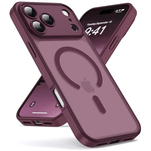 Offre limitée : Oududianzi-Coque pour iPhone 17 Pro Compatible avec MagSafe Magnétique, Housse de Arrière Translucide Givrée PC, TPU Silicone Bumper Étui Protection Antichoc Militaire Anti-Empreintes-Bordeaux de 13.99 € à 11.99 € (14% de remise)