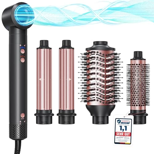 Hairstyler 5 en 1, Kit de Coiffure Sèche-cheveux Ionique, Fer à Friser Automatique, Brosse Ronde Chauffante, Brosse Lissante Air Styler