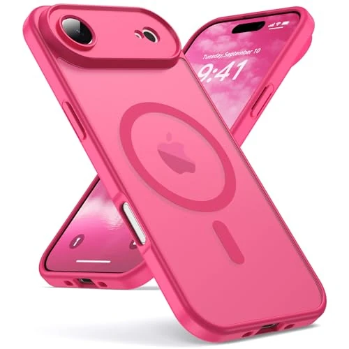 Oududianzi - Etui do telefonu iPhone 17 Air, kompatybilne z Magsafe, przezroczyste, matowe, odporne na uderzenia, przezroczyste, matowe, odporne na zarysowania, uderzenia, różowo-czerwone