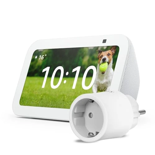 Offerta a tempo: Echo Show 5 (Ultimo modello) | Bianco + OSRAM SMART+ Presa intelligente con Matter, compatibile con Alexa - Kit di base per Casa Intelligente - 44% da 125.65 € a 69.99 €