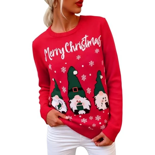 Tijdelijke aanbieding: Terecey Kersttrui voor dames, grappig met kerstprint, lange mouwen, ronde hals, kersttrui, winter, sweatshirt, lelijke kersttrui, Rood, XL van 55.82 € naar 55.82 € (0.00% korting)