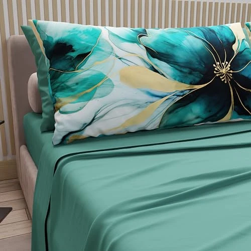 PETTI Artigiani Italiani - Pościel z bawełny z poszewkami na poduszki z nadrukiem cyfrowym, prześcieradło wierzchnie i pół francuskie, prześcieradło wierzchnie i poniżej z gumką, marmur 09 Ottanium