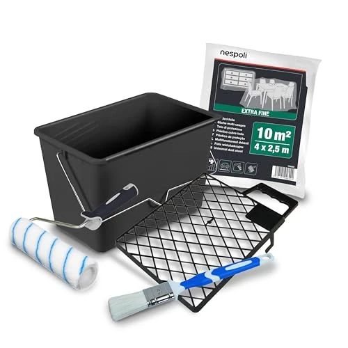 Offerta a tempo: Nespoli - Set Pittura Completo con Rullo per Pittura, Pennello Pittura, Secchio, Telo, Retina - Kit Pittura Murale e Fissativo per Muri Interni per Lavori Fai da Te, Set Rullo Pittura Facile Utilizzo - 47% da 22.40 € a 11.90 €