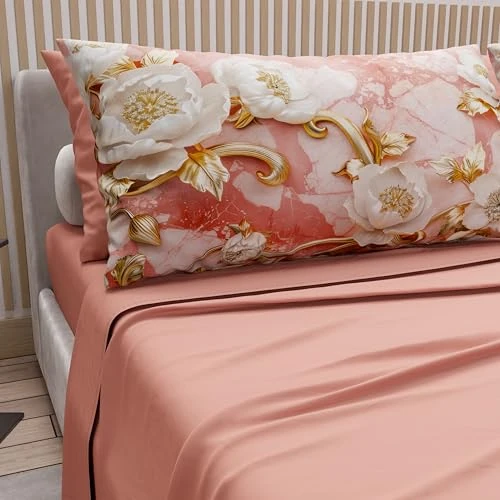 Offerta a tempo: PETTI Artigiani Italiani - Lenzuola in Cotone con Federe in Stampa Digitale, Una Piazza e Mezza Francese, Completo Lenzuolo Sopra e Sotto con Angoli, Floreale 06 11 Salmone, 100% Made in Italy - 52% da 39.90 € a 19.12 €