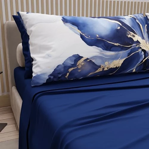 Offerta a tempo: PETTI Artigiani Italiani - Lenzuola in Cotone con Federe in Stampa Digitale, Una Piazza e Mezza Francese, Completo Lenzuolo Sopra e Sotto con Angoli, Marmo 08 Blu Elettrico, 100% Made in Italy - 0.00% da 39.90 € a 39.90 €