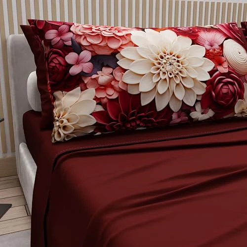 Offerta a tempo: PETTI Artigiani Italiani - Lenzuola in Cotone con Federe in Stampa Digitale, Una Piazza e Mezza Francese, Completo Lenzuolo Sopra e Sotto con Angoli, Floreale 05 24 Bordeaux, 100% Made in Italy - 0.00% da 20.62 € a 20.62 €