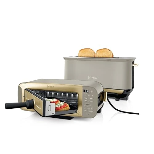 Ninja Foodi 3-in-1 Toaster, Elektrogrill mit Deckel, Panini-Presse mit Flip-Design, 7 Kochfunktionen, 7 Toastlinien, Backblech und Krümelschale, Stone Gold, ST202EUSTGD