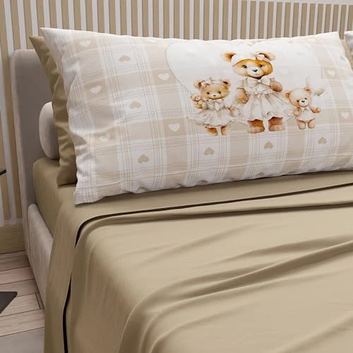 Offerta a tempo: PETTI Artigiani Italiani - Lenzuola in Cotone con Federe in Stampa Digitale, Matrimoniale Maxi, Completo Lenzuolo Sopra e Sotto con Angoli, Teddy Love Tortora, 100% Made in Italy - 43% da 44.90 € a 25.78 €