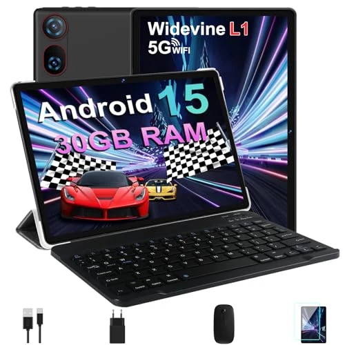Offerta a tempo: DMOAO Tablet 10 Pollici Android 15 con 30 GB RAM + 64 GB ROM(2TB Espansione), FHD Tablet con Tastiera e Mouse, 5G Wi-Fi, GPS, Widevine L1, Octa-Core, USB-C, BT 5.0, 6000 mAh, 8MP+5MP, Gemini AI, Nero — 36% da 139,99 € a 89,98 €