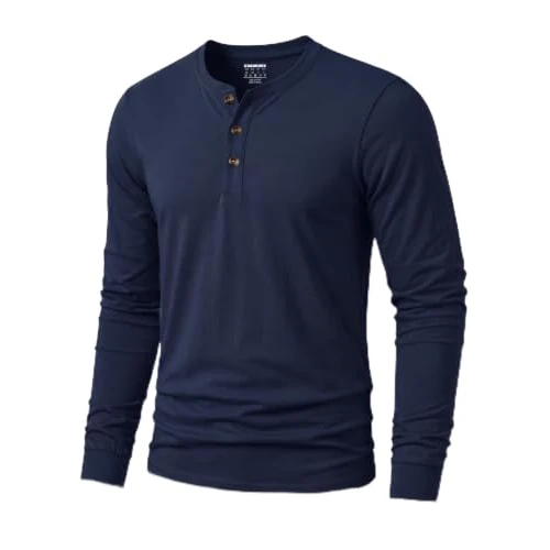 Offerta a tempo: TACVASEN T Shirt Uomo Cotone Maglietta Maniche Lunghe Uomo Autunno Maglia Henley Base con Sfilo Bottoni Taglio Regular Camicia Casual Blu Marino, L - 50% da 33.98 € a 16.87 €