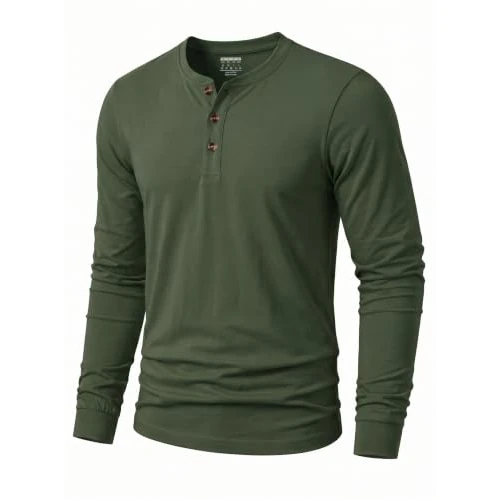 Offerta a tempo: TACVASEN Maglia Henley T Shirt Uomo Cotone Maglietta Uomo Manica Lunga Sottogiacca Elegante Base con Sfilo Bottoni Pullover Casual Verde Militare, XL - 50% da 33.98 € a 16.87 €